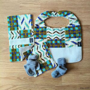 Kit Naissance Bébé Personnalisable - Tissu Wax Bleu Graphique