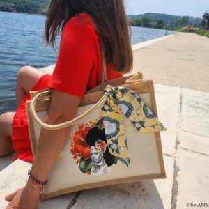 Grand Sac en Jute Personnalisé Afro et foulchi wax