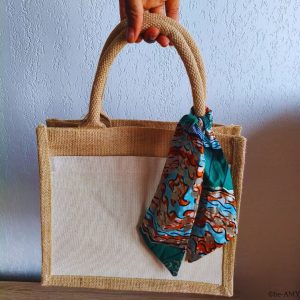 Petit Sac Jute et Foulchi Wax Personnalisable - Taille S